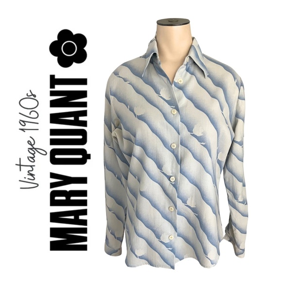 Vintage 1960s Misses' Mary Quant Londonpride Wool Cotton Wave Print Blouse // M - Picture 1 of 8